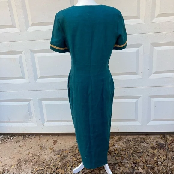 Liz Claiborne Vintage Linen Maxi Dress Womens 10 Green 90s Button Front Pockets - Picture 6 of 16